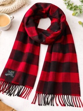 Fraas Cashmink Plaid Scarf Red Black Buffalo Check Soft Winter Wrap Germany